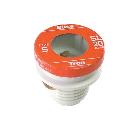 Eaton Bussmann Plug Fuse, SL Series, Time-Delay, 20A, 125V AC, Indicating, 10kA at 125V AC BP/SL-20